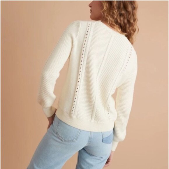 Marine Layer Jada Crewneck womens sweater ivory sz Medium pullover knit new - Picture 2 of 16